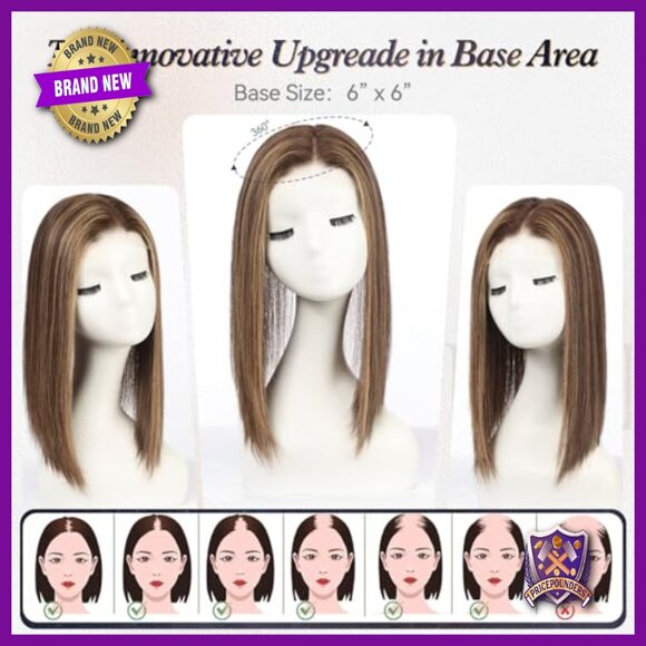 Large 6x5 Swiss Lace Human Hair Topper, 65g Remy, Invisible Coverage